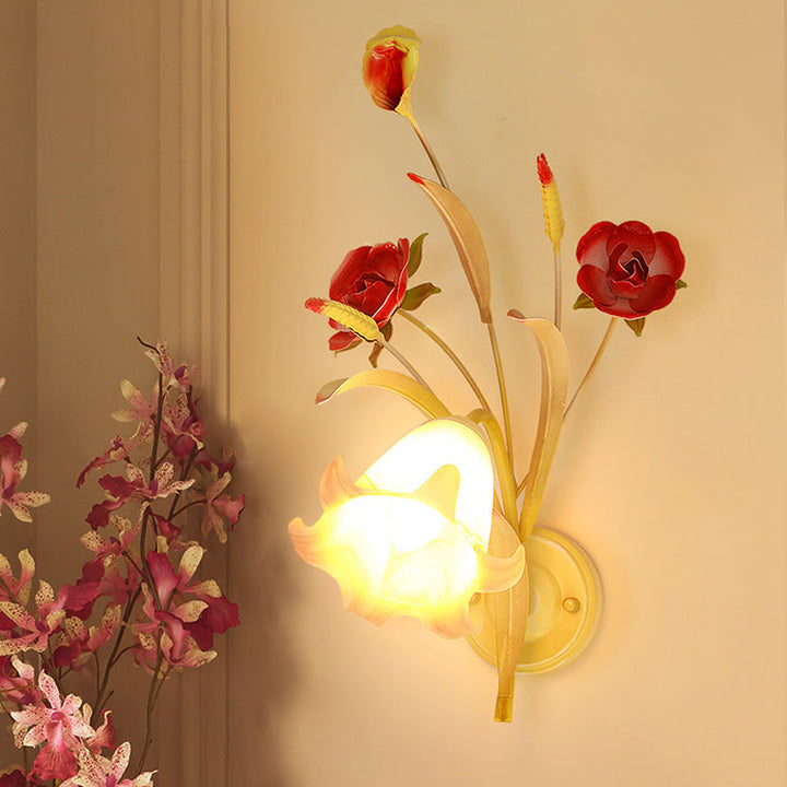 Skørter | Pastoral Rose Wall Light Sconces 1/2 Lamps Metal Wall Lamp Fixture in White for Bedroom