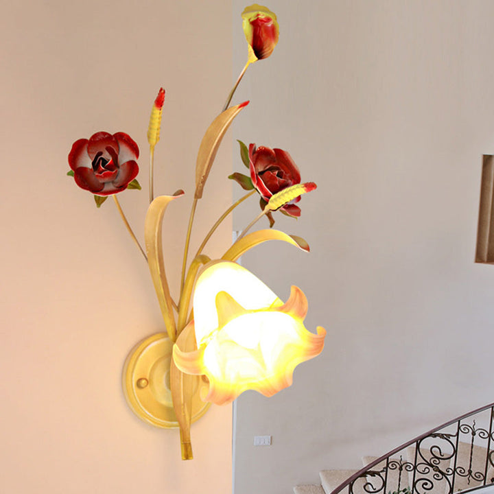 Skørter | Pastoral Rose Wall Light Sconces 1/2 Lamps Metal Wall Lamp Fixture in White for Bedroom