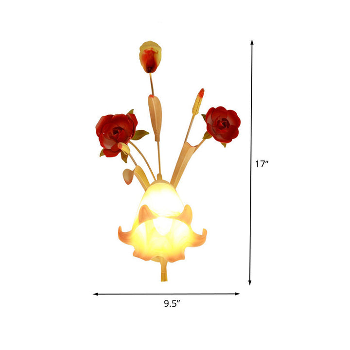 Skørter | Pastoral Rose Wall Light Sconces 1/2 Lamps Metal Wall Lamp Fixture in White for Bedroom