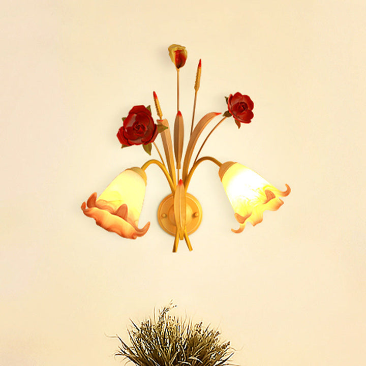 Skørter | Pastoral Rose Wall Light Sconces 1/2 Lamps Metal Wall Lamp Fixture in White for Bedroom