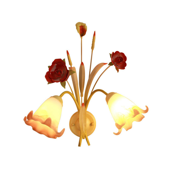 Skørter | Pastoral Rose Wall Light Sconces 1/2 Lamps Metal Wall Lamp Fixture in White for Bedroom