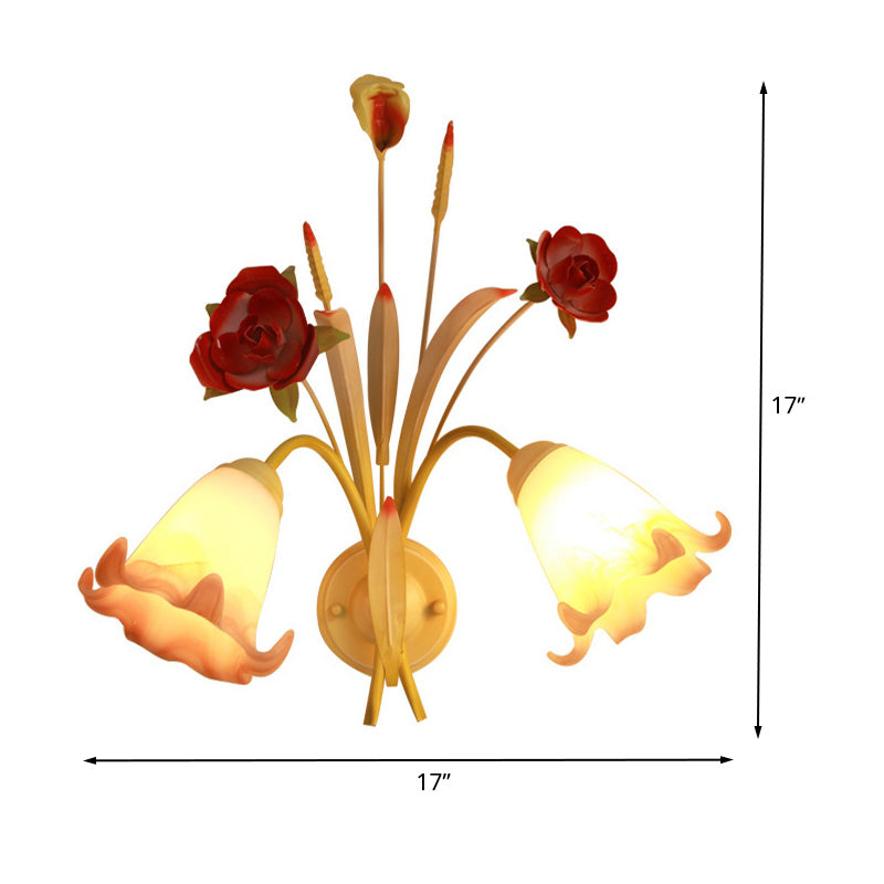 Skørter | Pastoral Rose Wall Light Sconces 1/2 Lamps Metal Wall Lamp Fixture in White for Bedroom