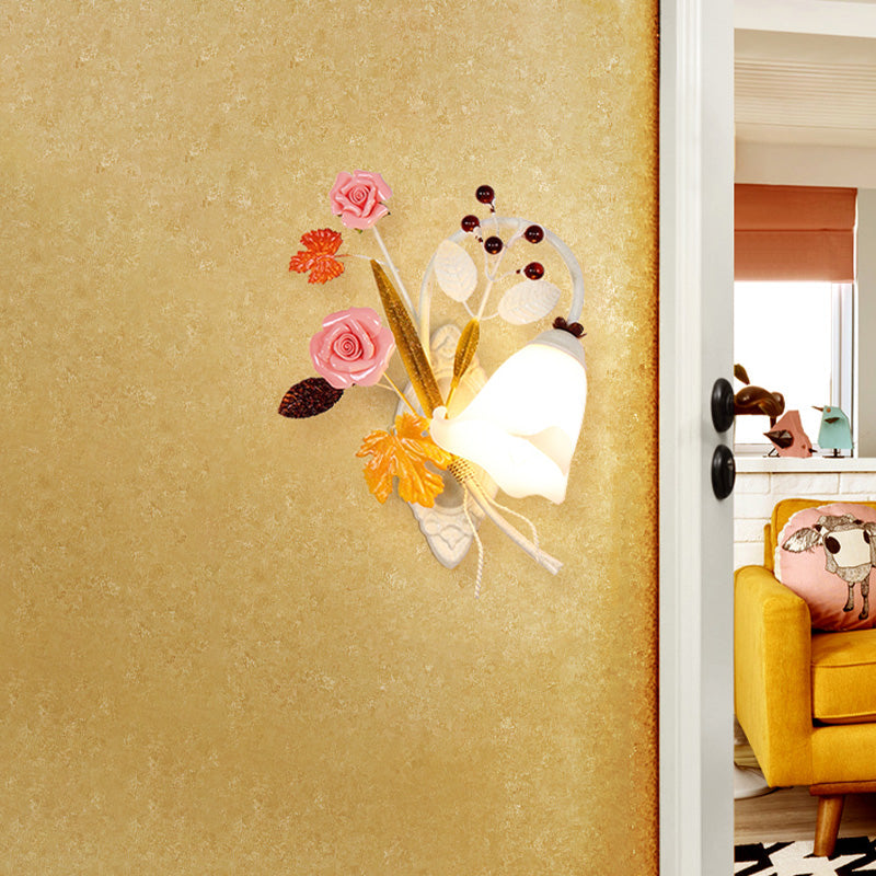 Skørter | White 1 Head Wall Sconces Country Style Metal Flower Wall Mounted Lamp for Bedroom, Left/Right
