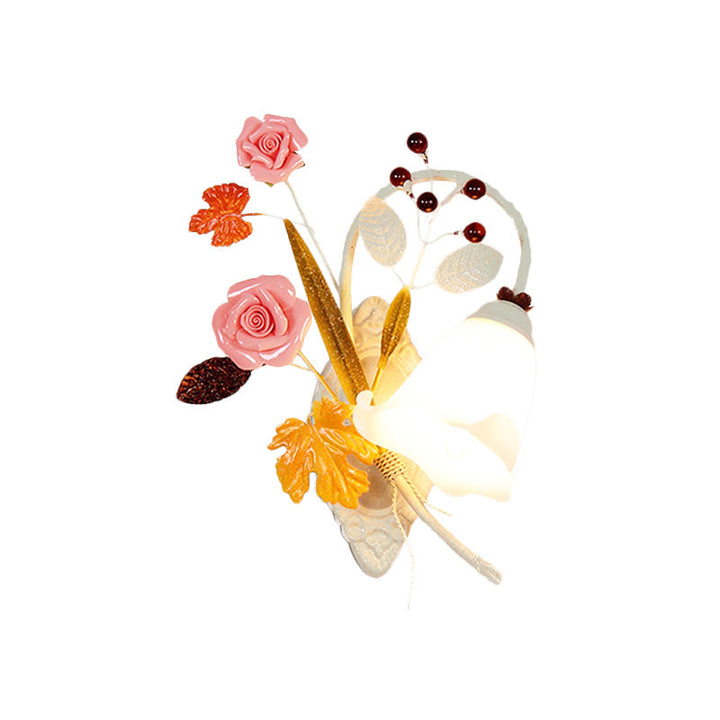Skørter | White 1 Head Wall Sconces Country Style Metal Flower Wall Mounted Lamp for Bedroom, Left/Right