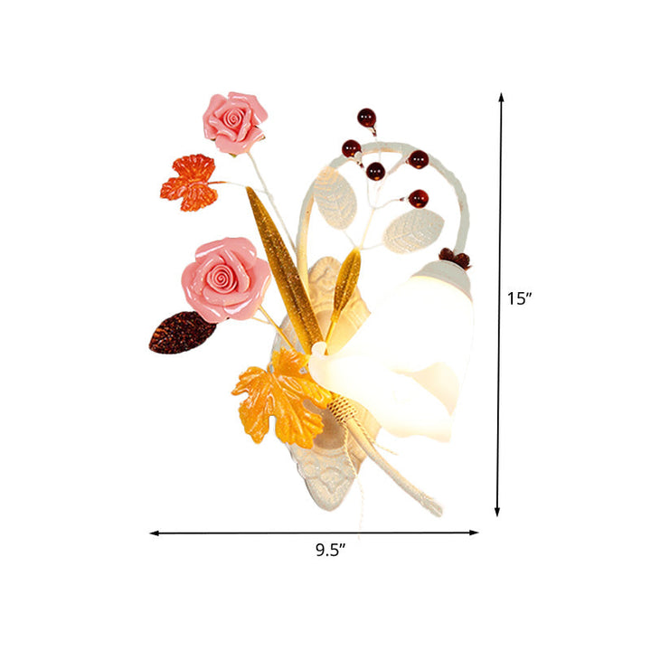 Skørter | White 1 Head Wall Sconces Country Style Metal Flower Wall Mounted Lamp for Bedroom, Left/Right