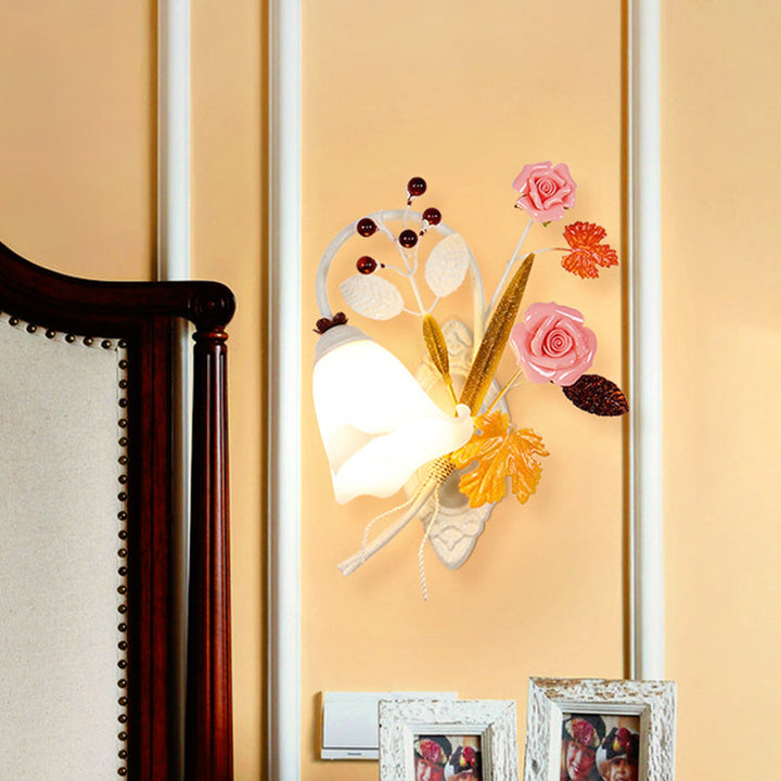 Skørter | White 1 Head Wall Sconces Country Style Metal Flower Wall Mounted Lamp for Bedroom, Left/Right