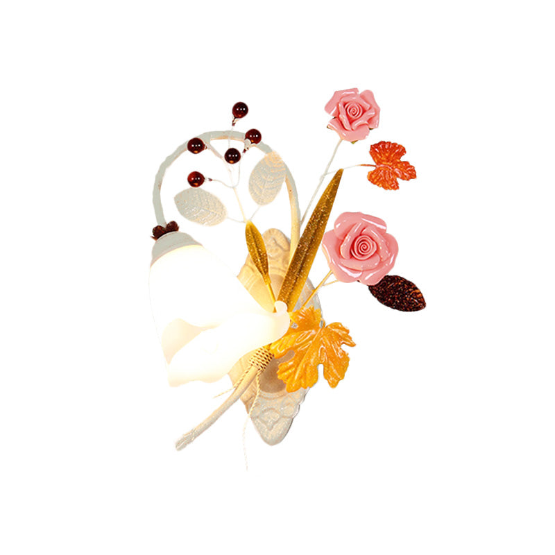 Skørter | White 1 Head Wall Sconces Country Style Metal Flower Wall Mounted Lamp for Bedroom, Left/Right