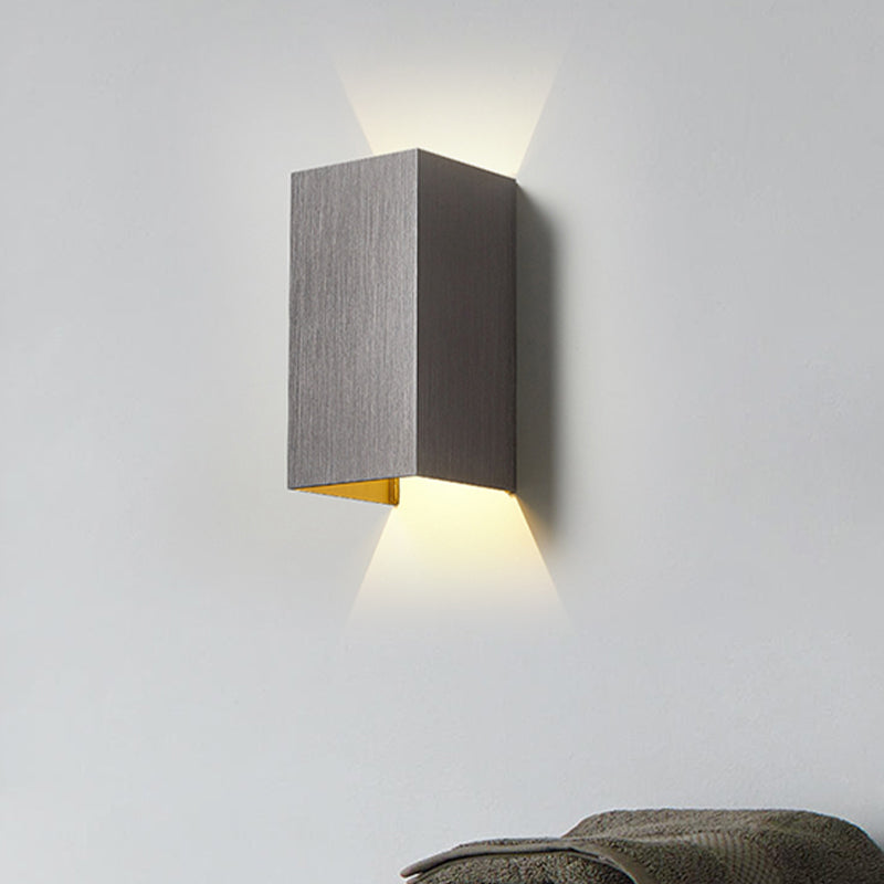 Skørter | Cuboid Up and Down LED Wall Lamp Contemporary Metal Gold/Brown/Grey Wall Light Fixture for Bedroom