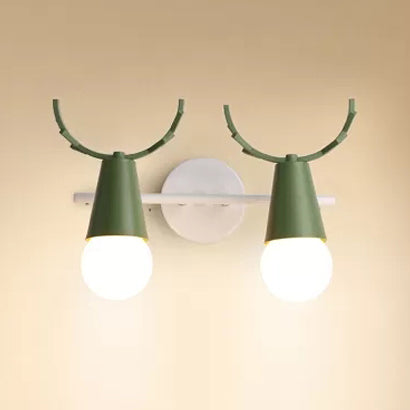 Skørter | Cute Cone Children's Room Wall Light Metal 1 Head Nordic Style Wall Lamp with Antlers