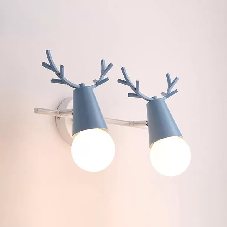 Skørter | Cute Cone Children's Room Wall Light Metal 1 Head Nordic Style Wall Lamp with Antlers