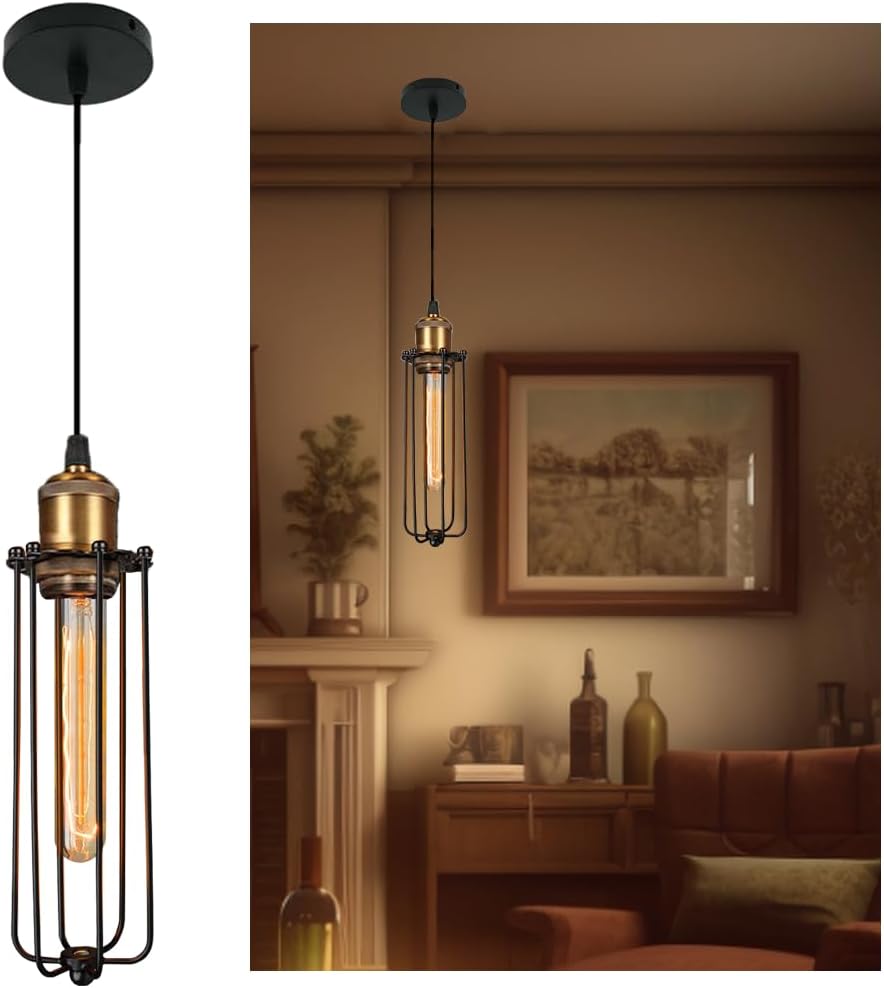 Lisslune | Industrial Pendant Light in Retro Design – Vintage Hanging Lamp with Metal Grid