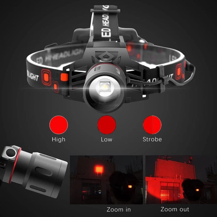 Lisslune | Rechargeable LED Headlamp with White, Red, and Green Light – Powerful Headlamp with USB and Battery