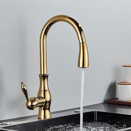 Lisslune | Brass Kitchen Faucet Pull Out Mixer Sink Water Tap 360 Rotation Single Handle