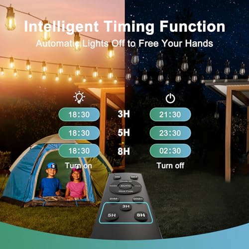 Lisslune | 52FT Solar String Lights for Outdoor with Remote Control, Warm White