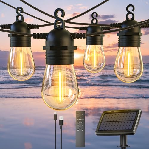 Lisslune | 52FT Solar String Lights for Outdoor with Remote Control, Warm White