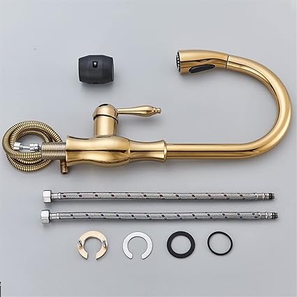 Lisslune | Brass Kitchen Faucet Pull Out Mixer Sink Water Tap 360 Rotation Single Handle