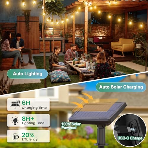 Lisslune | 52FT Solar String Lights for Outdoor with Remote Control, Warm White
