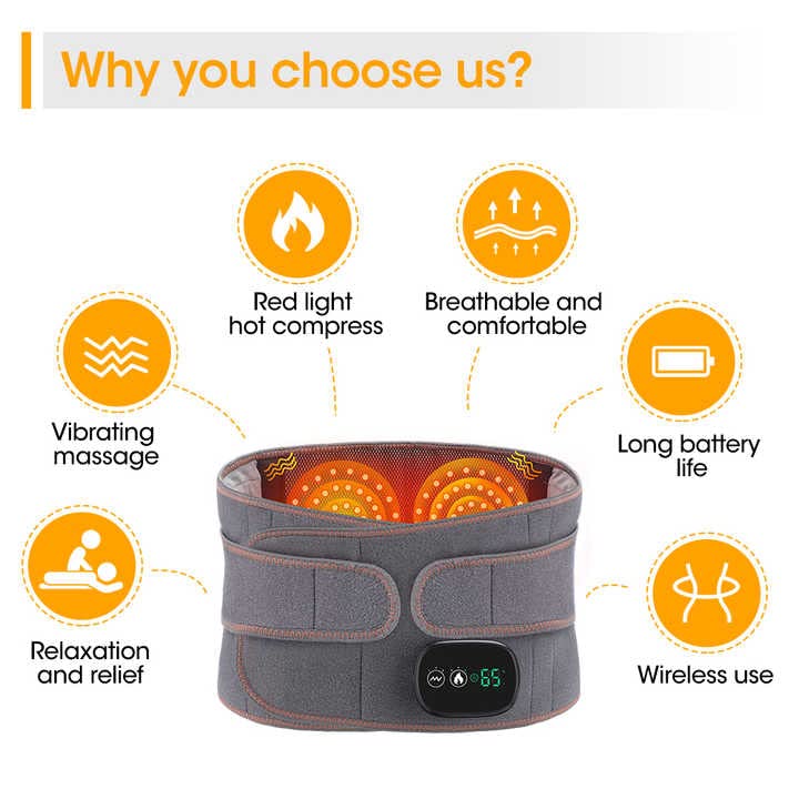 Lisslune | Infrared Back Support Belt | Adjustable Heat & Vibration for Pain Relief and Muscle Relaxation