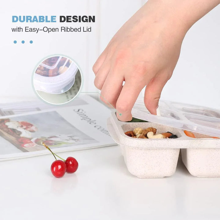 Lisslune | Bento-Style 4-Compartment Meal Prep Boxes in 4-Pack – Sustainable and Practical