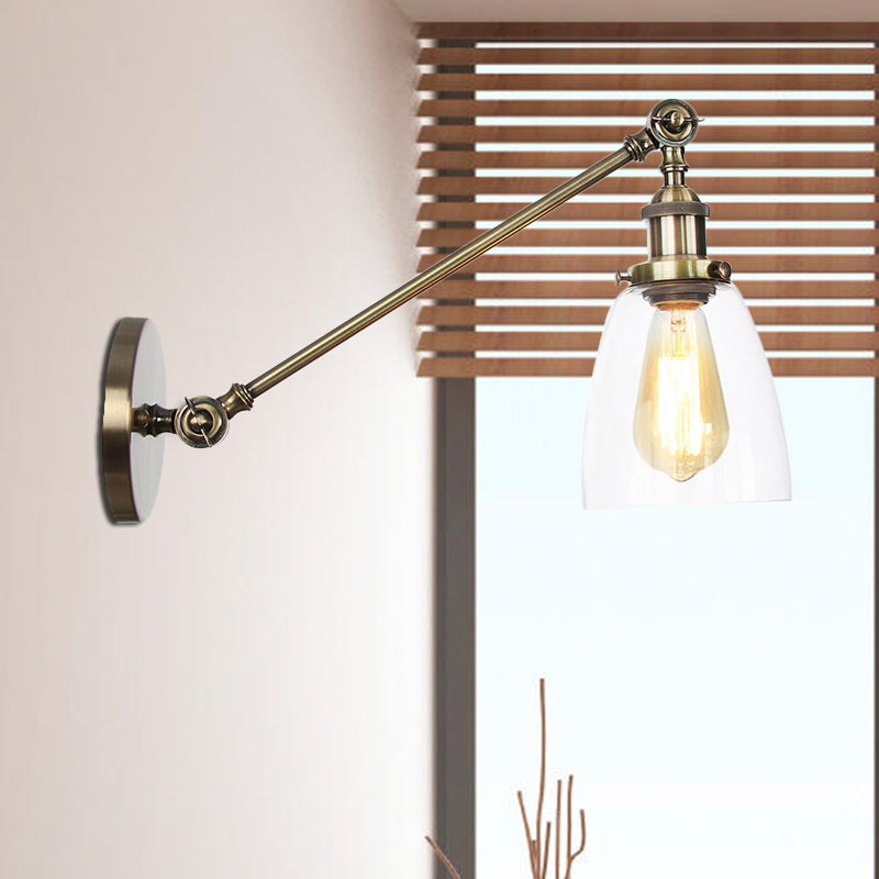 Lisslune | Black/Bronze/Brass 1-light Wall Lamp Fixture Industrial Style Clear Glass Cone Light with Arm, 8"/12" L