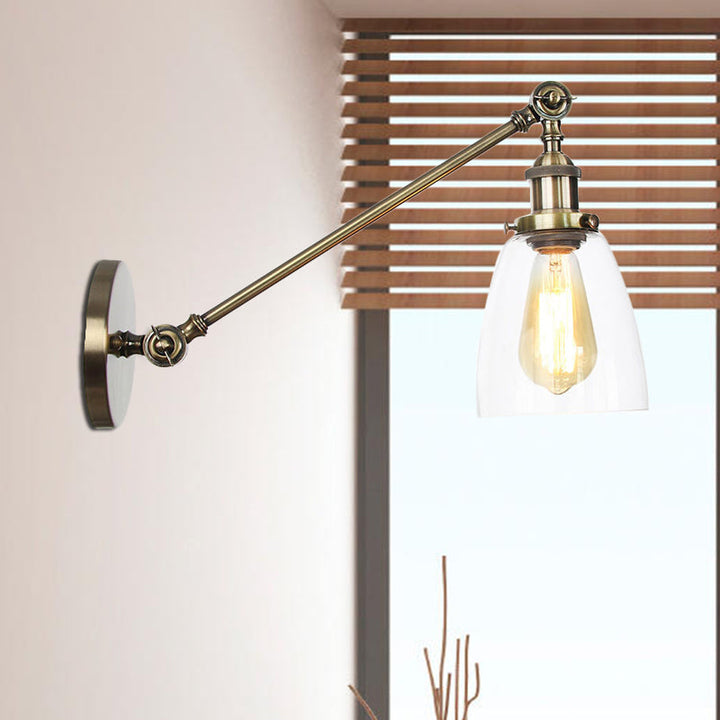 Lisslune | Black/Bronze/Brass 1-light Wall Lamp Fixture Industrial Style Clear Glass Cone Light with Arm, 8"/12" L