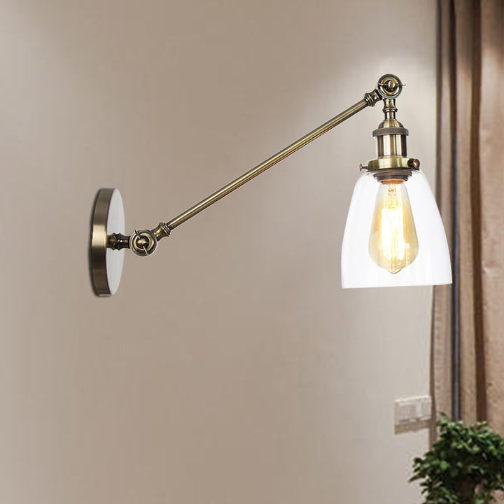 Lisslune | Black/Bronze/Brass 1-light Wall Lamp Fixture Industrial Style Clear Glass Cone Light with Arm, 8"/12" L