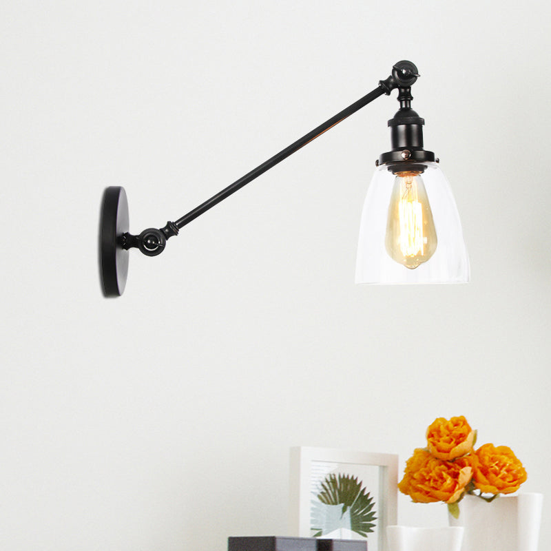 Lisslune | Black/Bronze/Brass 1-light Wall Lamp Fixture Industrial Style Clear Glass Cone Light with Arm, 8"/12" L
