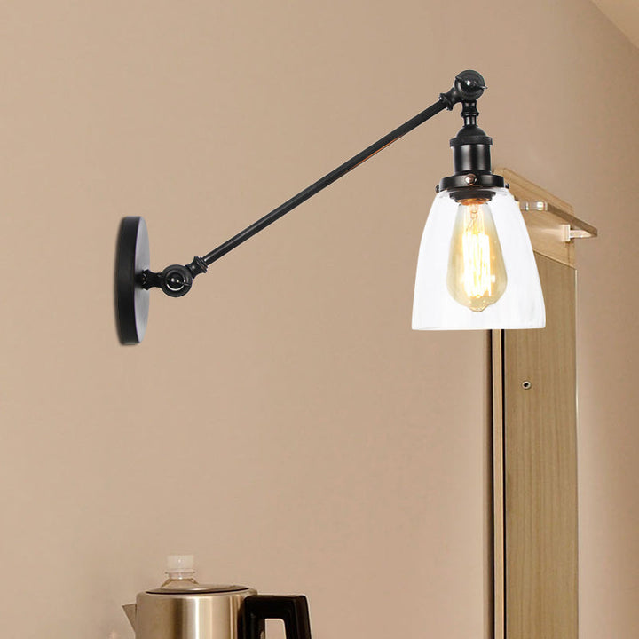 Lisslune | Black/Bronze/Brass 1-light Wall Lamp Fixture Industrial Style Clear Glass Cone Light with Arm, 8"/12" L