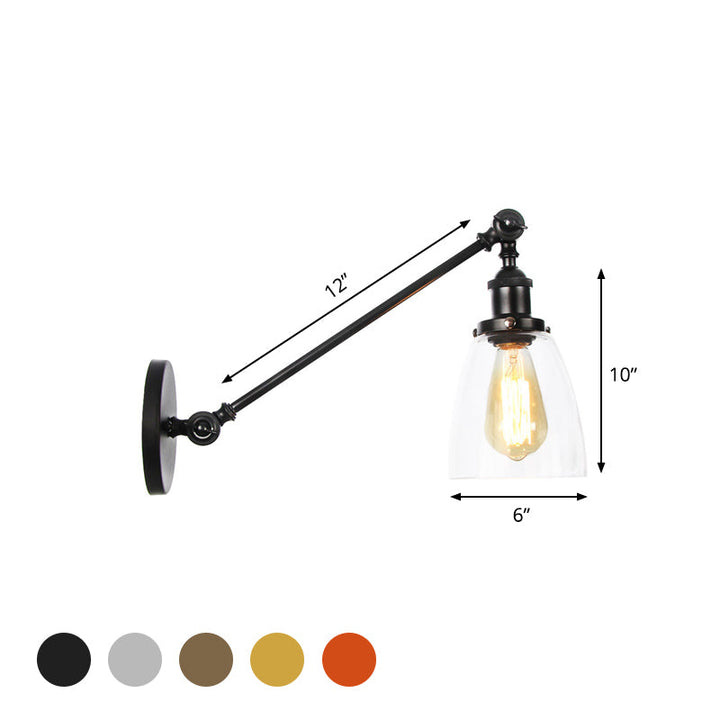 Lisslune | Black/Bronze/Brass 1-light Wall Lamp Fixture Industrial Style Clear Glass Cone Light with Arm, 8"/12" L
