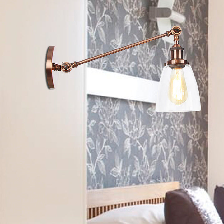 Lisslune | Black/Bronze/Brass 1-light Wall Lamp Fixture Industrial Style Clear Glass Cone Light with Arm, 8"/12" L