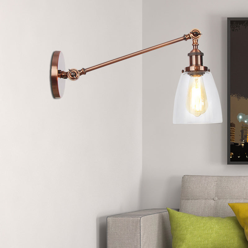 Lisslune | Black/Bronze/Brass 1-light Wall Lamp Fixture Industrial Style Clear Glass Cone Light with Arm, 8"/12" L