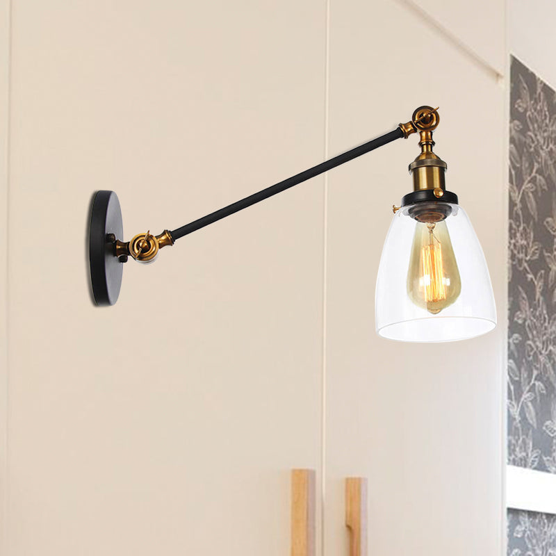 Lisslune | Black/Bronze/Brass 1-light Wall Lamp Fixture Industrial Style Clear Glass Cone Light with Arm, 8"/12" L