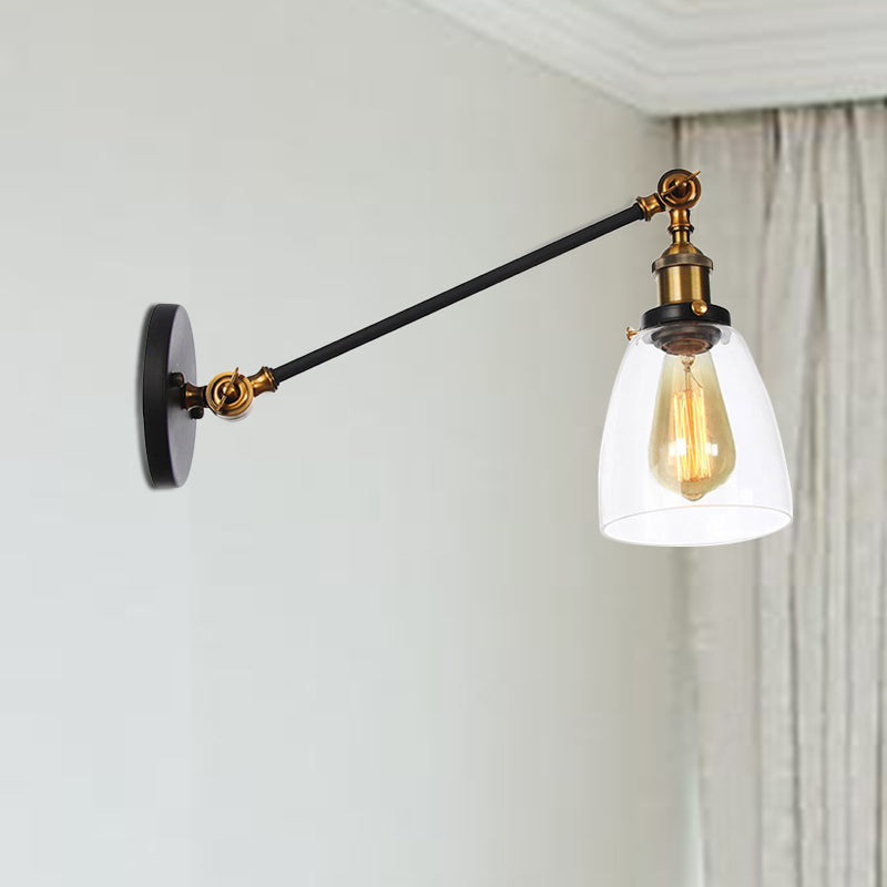 Lisslune | Black/Bronze/Brass 1-light Wall Lamp Fixture Industrial Style Clear Glass Cone Light with Arm, 8"/12" L