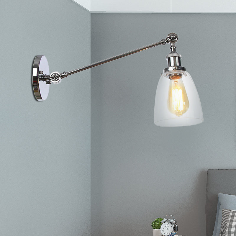 Lisslune | Black/Bronze/Brass 1-light Wall Lamp Fixture Industrial Style Clear Glass Cone Light with Arm, 8"/12" L