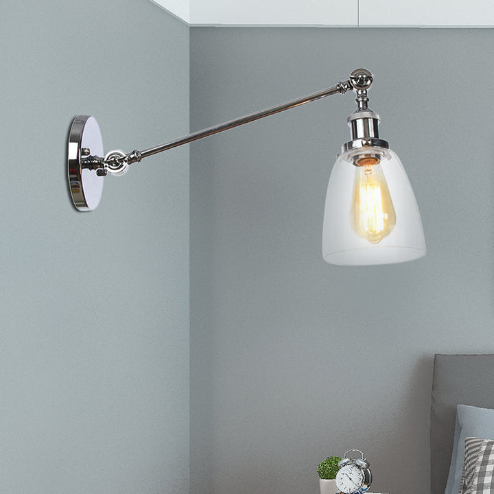 Lisslune | Black/Bronze/Brass 1-light Wall Lamp Fixture Industrial Style Clear Glass Cone Light with Arm, 8"/12" L