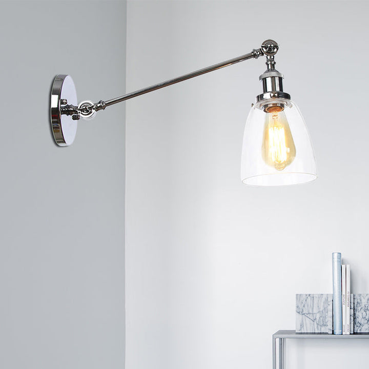 Lisslune | Black/Bronze/Brass 1-light Wall Lamp Fixture Industrial Style Clear Glass Cone Light with Arm, 8"/12" L