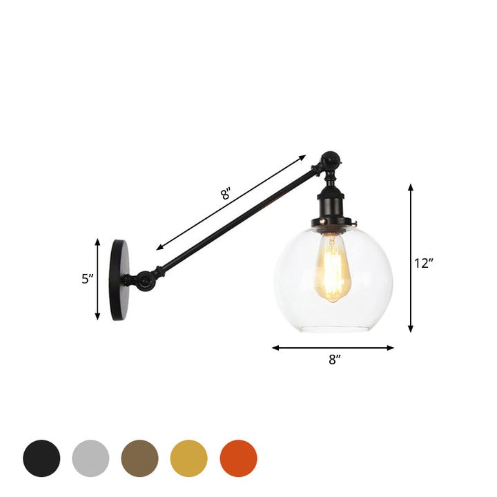 Lisslune | Clear Glass Globe Wall Lighting Country House 1 Light Living Room Fixture in Black/ Brass/ Bronze with Arm, 8"/12" L