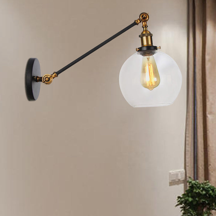 Lisslune | Clear Glass Globe Wall Lighting Country House 1 Light Living Room Fixture in Black/ Brass/ Bronze with Arm, 8"/12" L