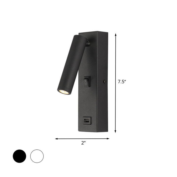 Skørter | USB Rechargeable Tube Wall Light Simple Metal Integrated LED Black/White Wall Lighting, Warm/White Light