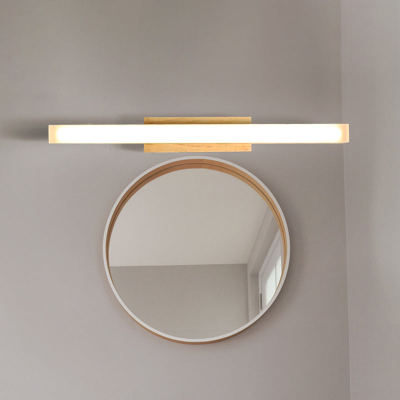Skørter | Wooden Linear Vanity Lamp Modernist Led 16"/23.5"/31.5" Wide Beige Vanity Sconce Light in White/Warm Light