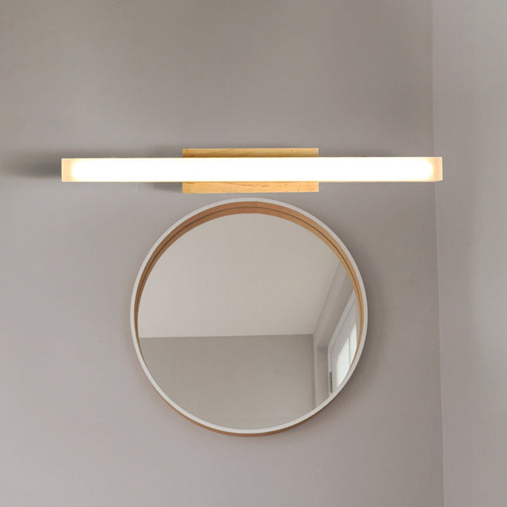 Skørter | Wooden Linear Vanity Lamp Modernist Led 16"/23.5"/31.5" Wide Beige Vanity Sconce Light in White/Warm Light