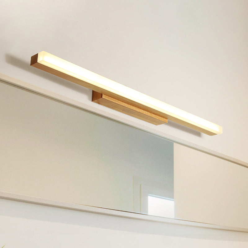 Skørter | Wooden Linear Vanity Lamp Modernist Led 16"/23.5"/31.5" Wide Beige Vanity Sconce Light in White/Warm Light