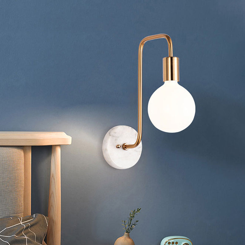 Lisslune | Gold Sphere Wall Light Modernism 1-Arm Cream Glass Wall Mounted Lamp with Right Angle Arm