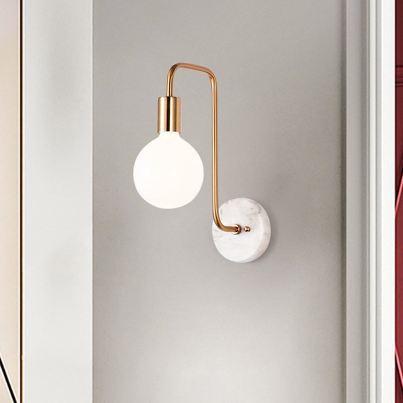 Lisslune | Gold Sphere Wall Light Modernism 1-Arm Cream Glass Wall Mounted Lamp with Right Angle Arm