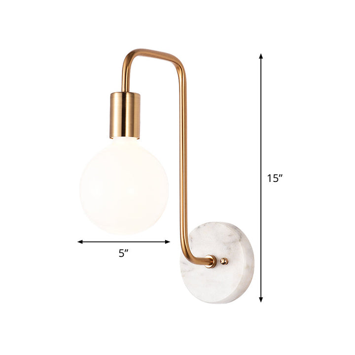 Lisslune | Gold Sphere Wall Light Modernism 1-Arm Cream Glass Wall Mounted Lamp with Right Angle Arm