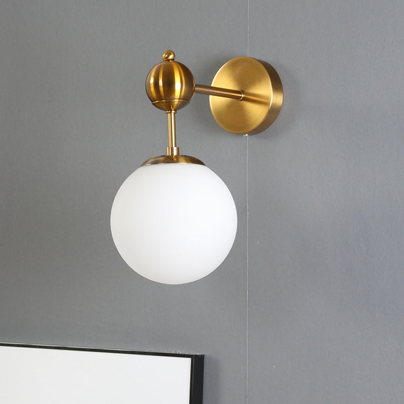 Lisslune | White Glass Global Wall Lighting Fixture Postmodern 1-Bulb Wall Lamp in Brass with Adjustable Knot