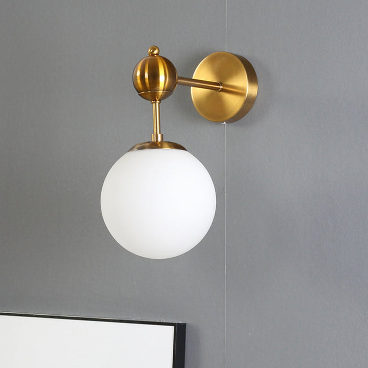 Lisslune | White Glass Global Wall Lighting Fixture Postmodern 1-Bulb Wall Lamp in Brass with Adjustable Knot