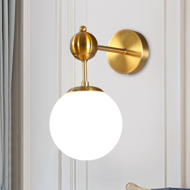 Lisslune | White Glass Global Wall Lighting Fixture Postmodern 1-Bulb Wall Lamp in Brass with Adjustable Knot
