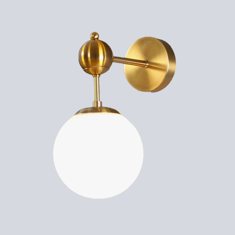 Lisslune | White Glass Global Wall Lighting Fixture Postmodern 1-Bulb Wall Lamp in Brass with Adjustable Knot