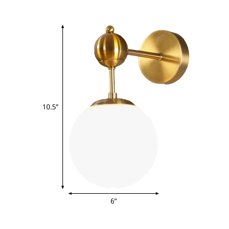 Lisslune | White Glass Global Wall Lighting Fixture Postmodern 1-Bulb Wall Lamp in Brass with Adjustable Knot